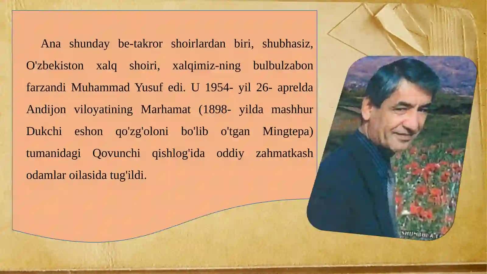 8-sinf Adabiyot fanidan Muhammad Yusuf hayoti va ijodi dars ishlanmasi 3