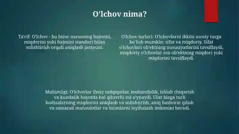 Miqdorlar Va Ularni O'Lchash Ismailovna 3