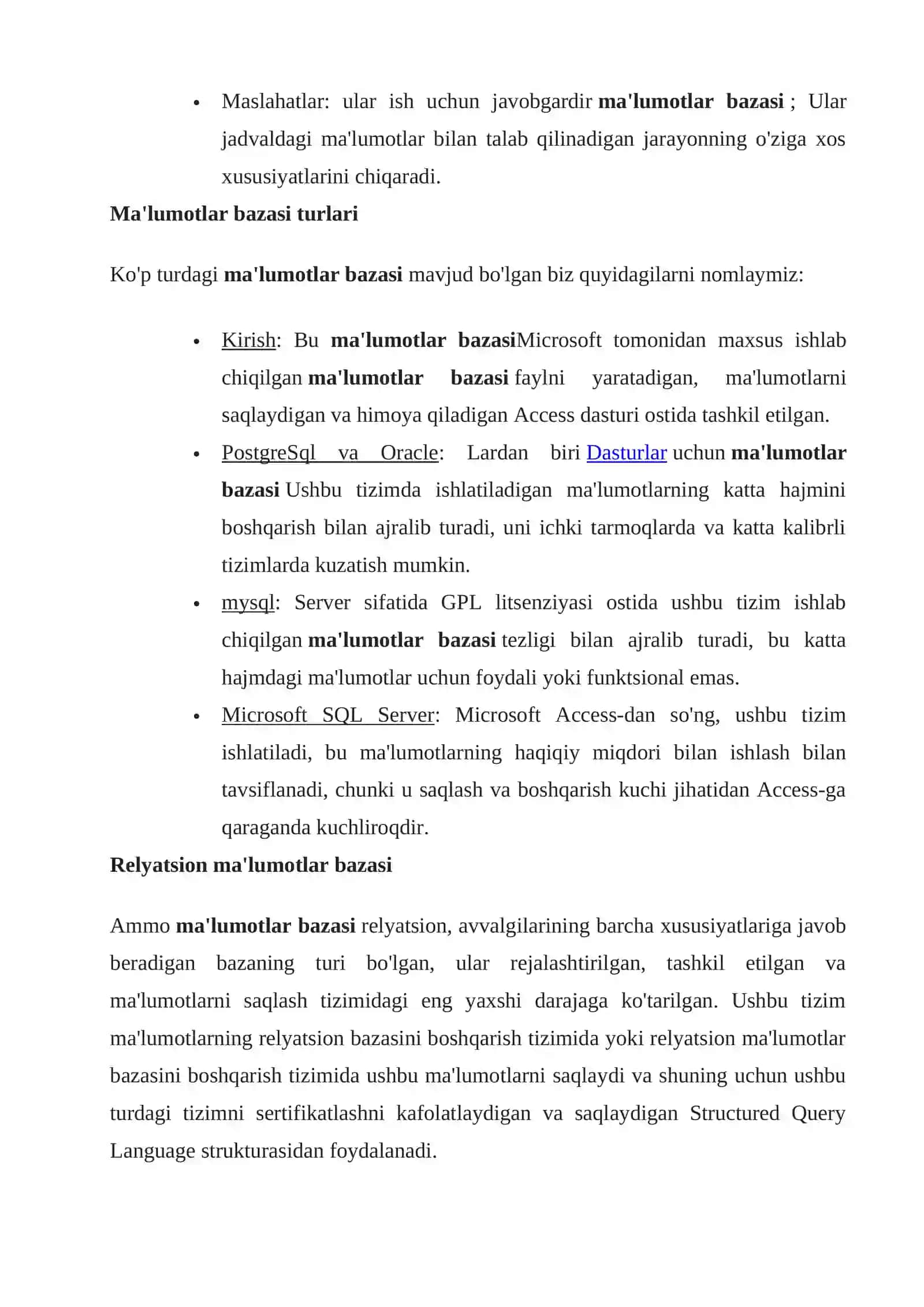 Ma'lumotlar bazasi va xususiyatlari 3