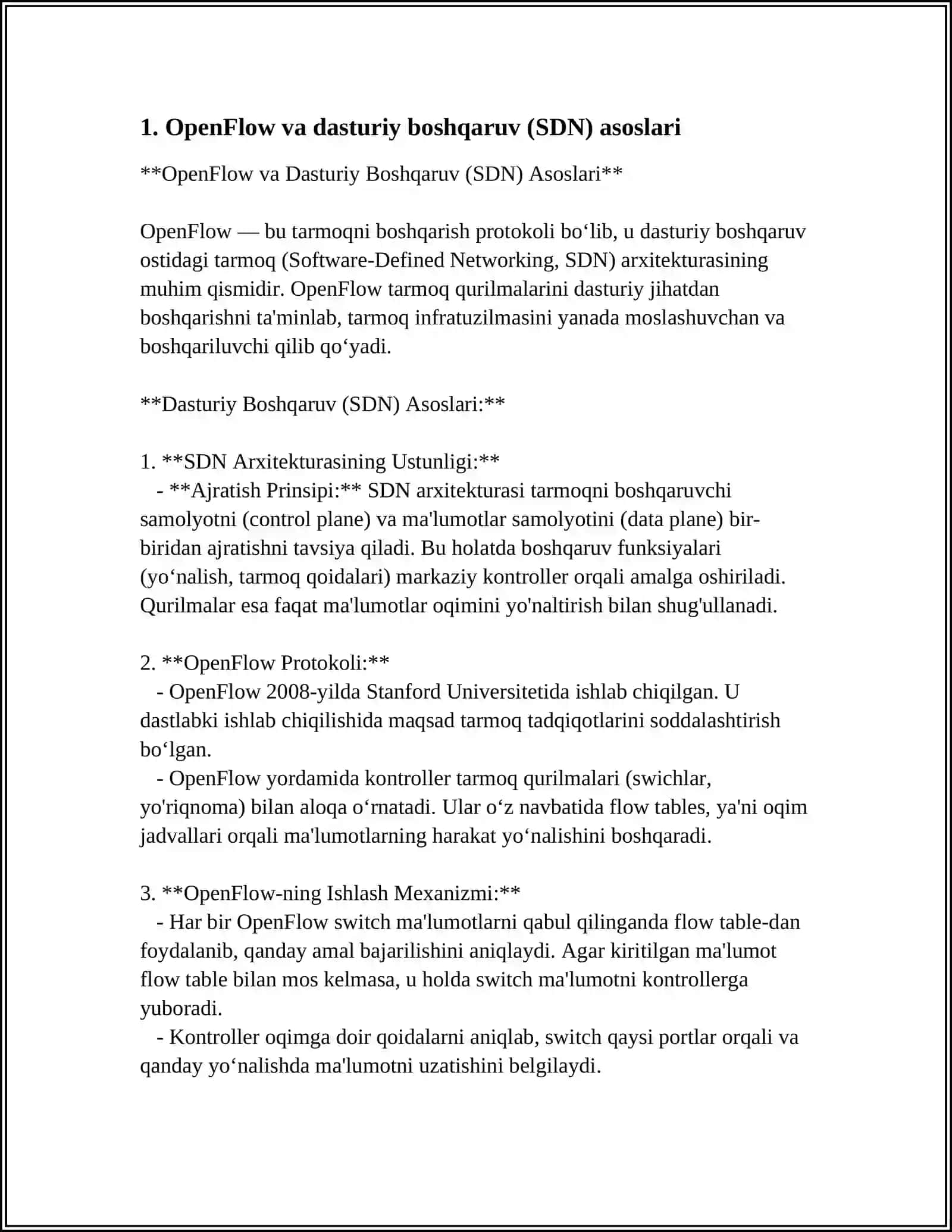 OPENFLOW PROTOKOLI VA DASTURIY BOSHQARUV KONSEPSIYASI 3