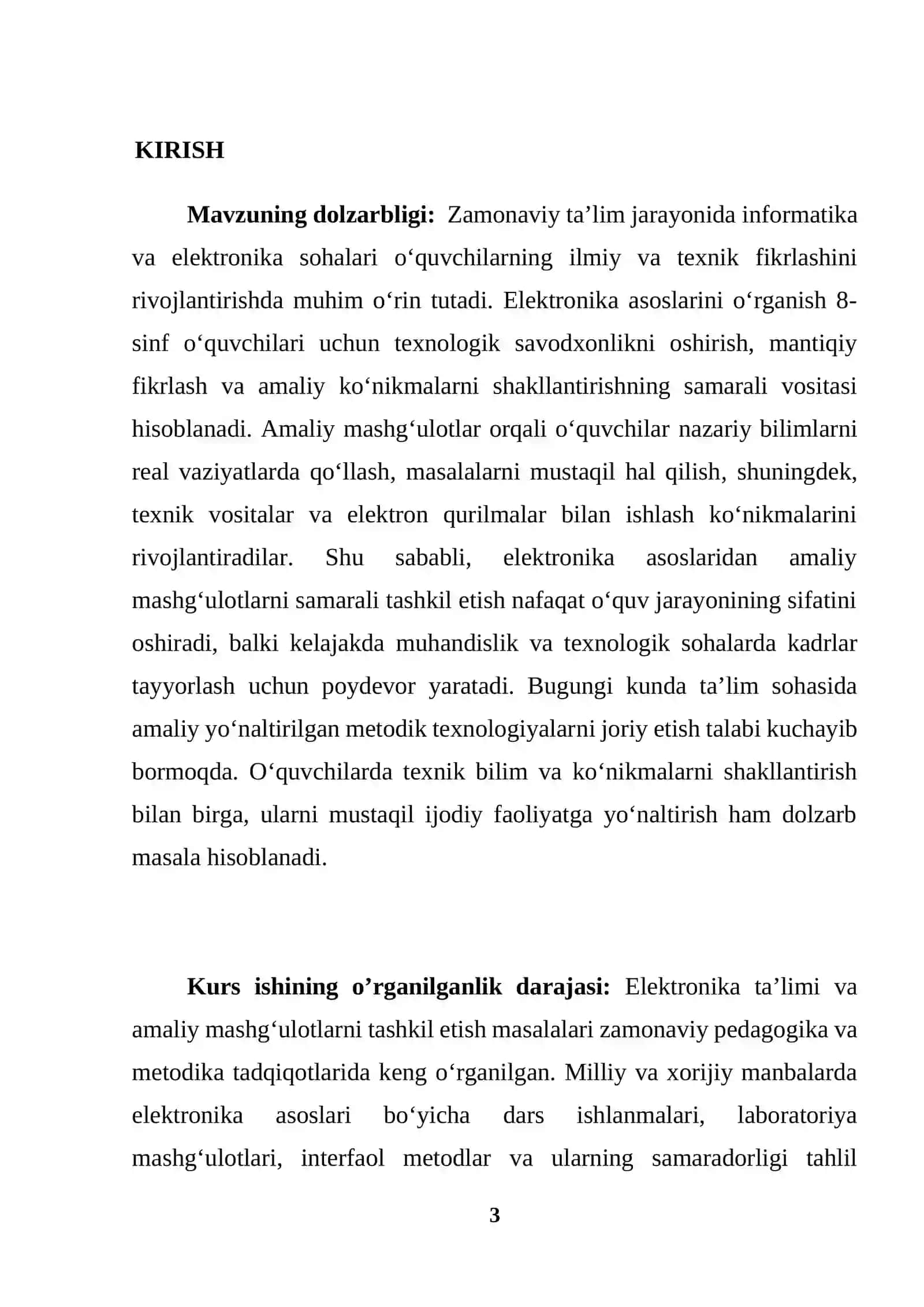 elektronika asoslaridan amaliy mashg’ulotlarni tashkil etish 3
