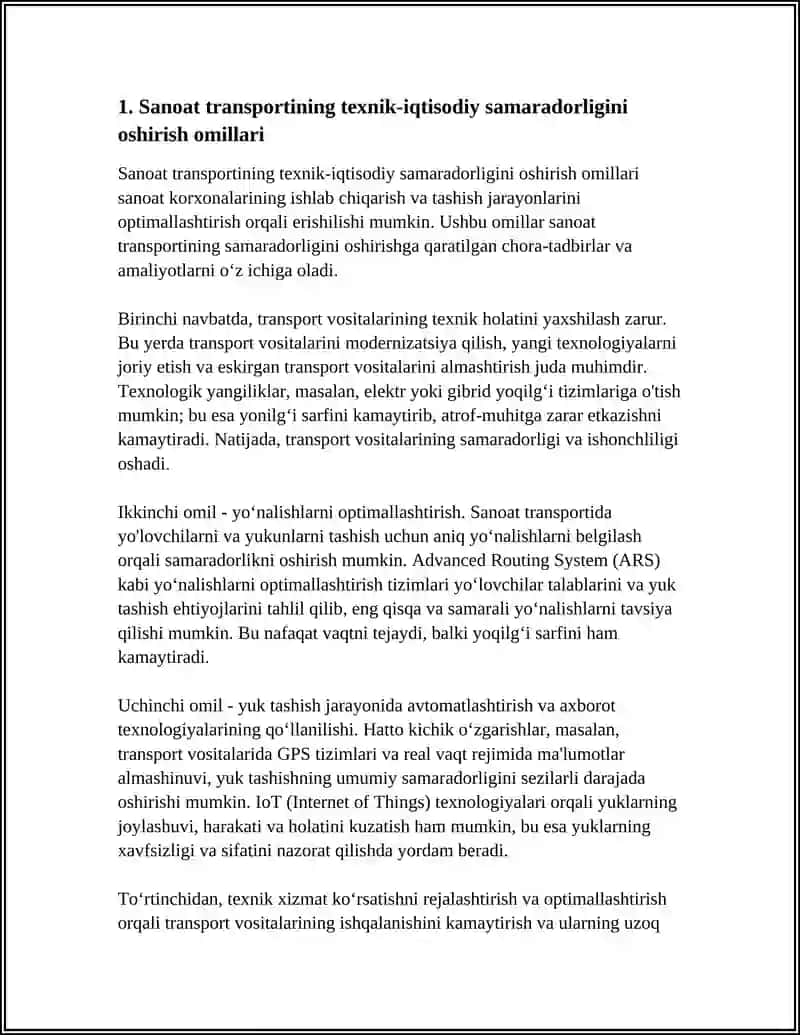 SANOAT TRASNPORTINING TEXNIK-IQTISODIY TAVSIFI VA RIVOJLANISH MUAMMOLARI 3