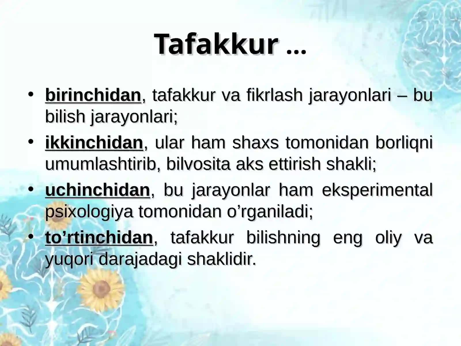 TAFAKKUR, HAYOL, XOTIRA 3