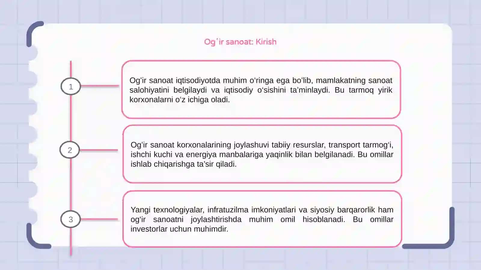 Ogʻir sanoatni joylashuviga tasir qiluvchi omillar 3
