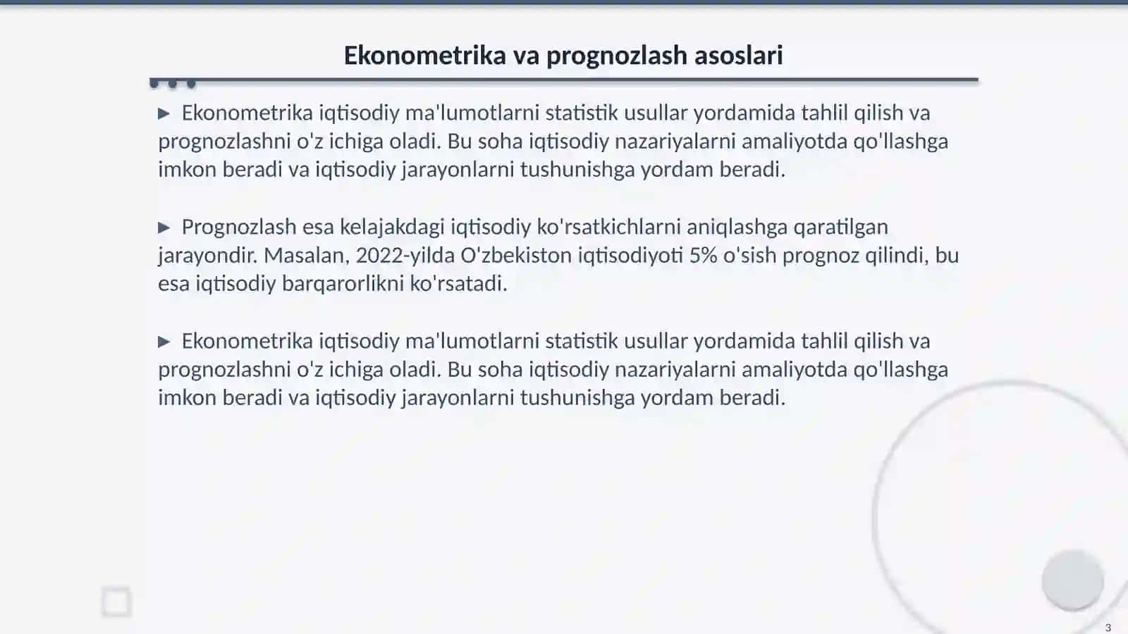 Ekonometrikada prognozlash usullari 3