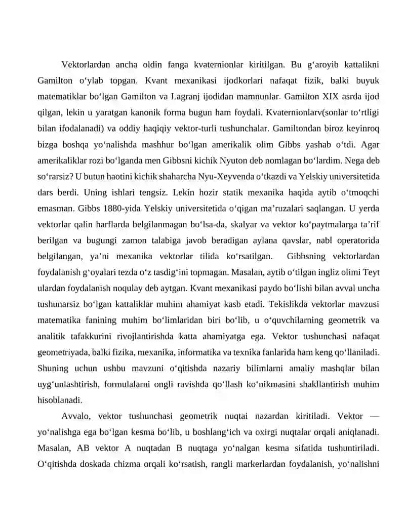 Tekislikda vektorlar mavzusini o'qitish metodikasi 3