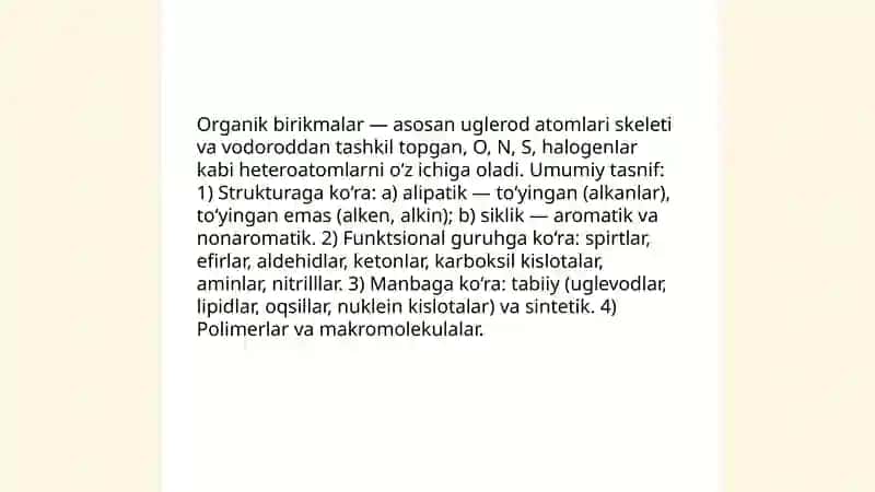Organik birikmalar va ularning tasnifi, bioorganik kimyo Salimov 3