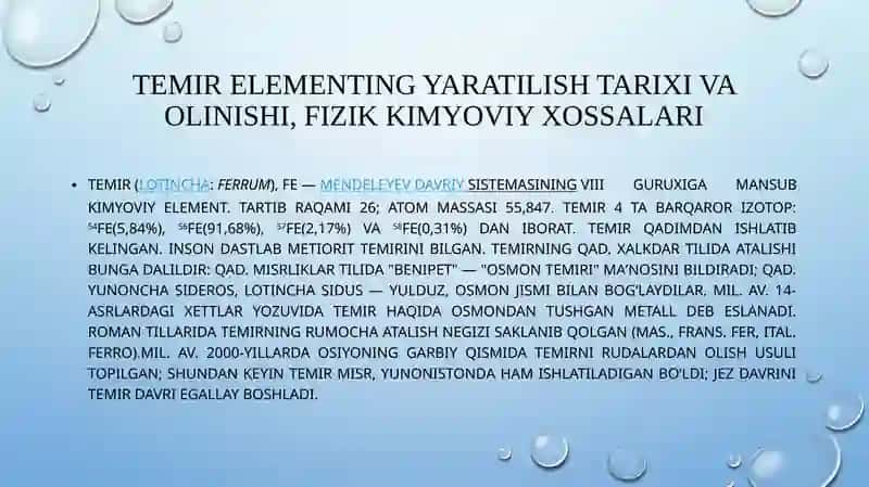 Temir Elementing Yaratilishi Tarixi va Olinishi 3