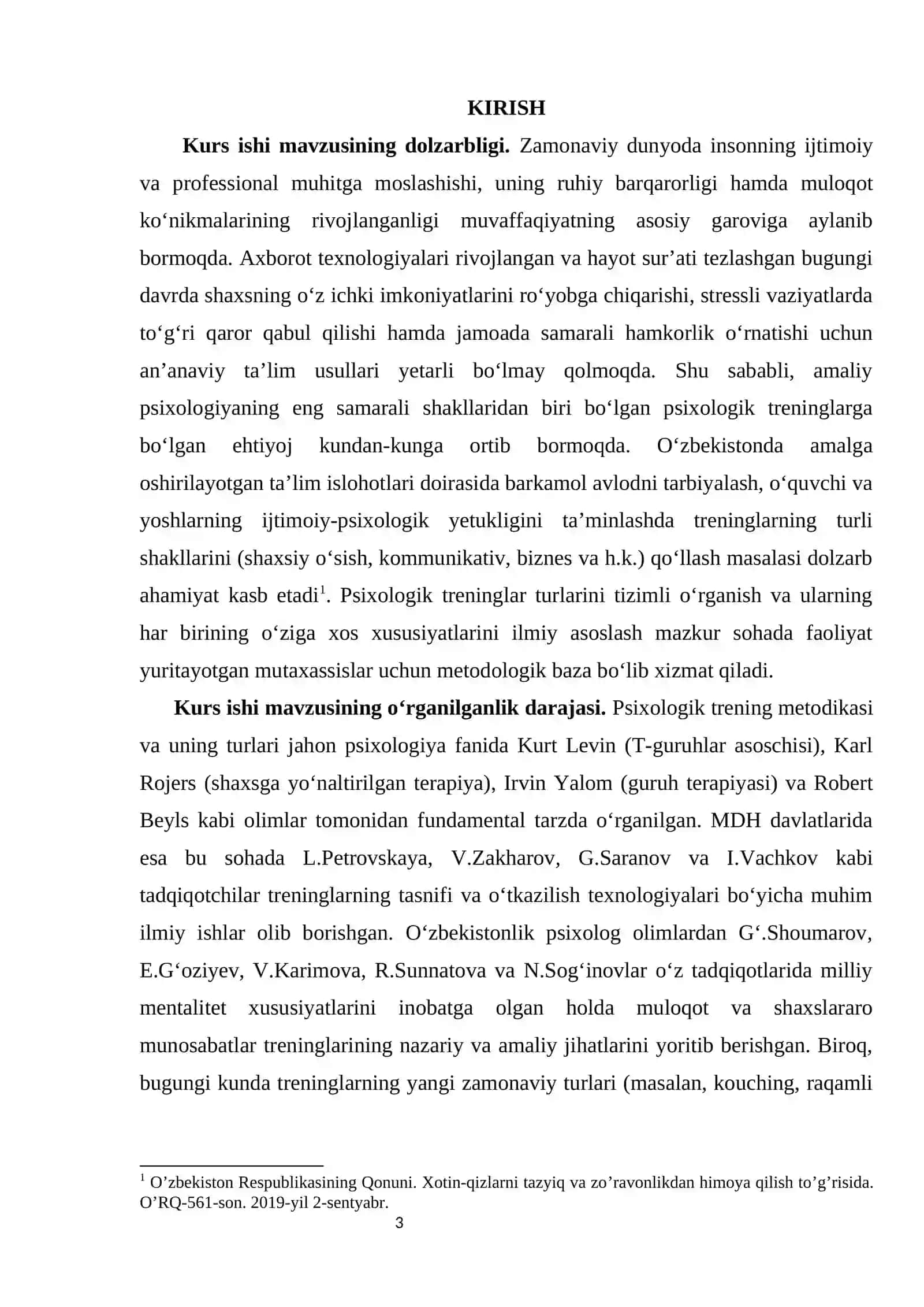 Psixologik treninglar turlari kurs ishi 3