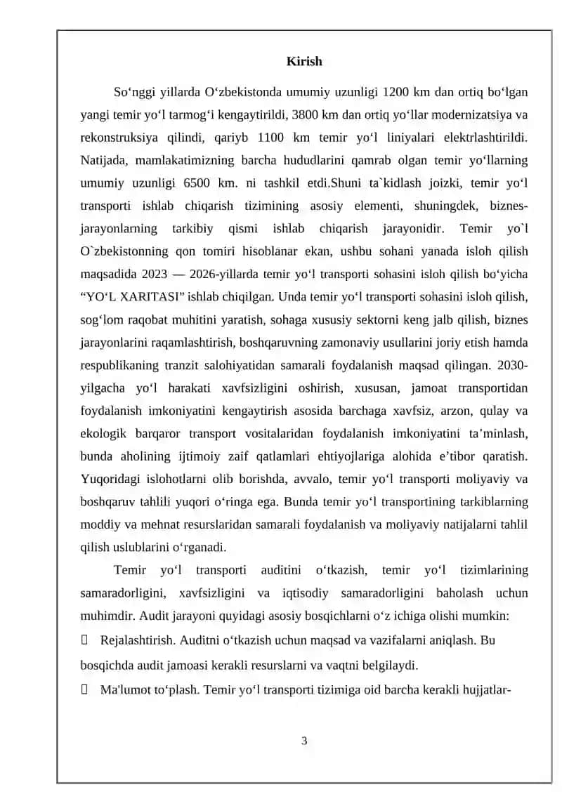 TEMIR YO‘L TRANSORTIDA AUDIT fani KURS ISHI 3