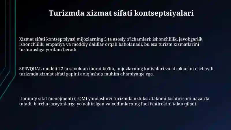 Turizm xizmatlari sifatini boshqarish 3