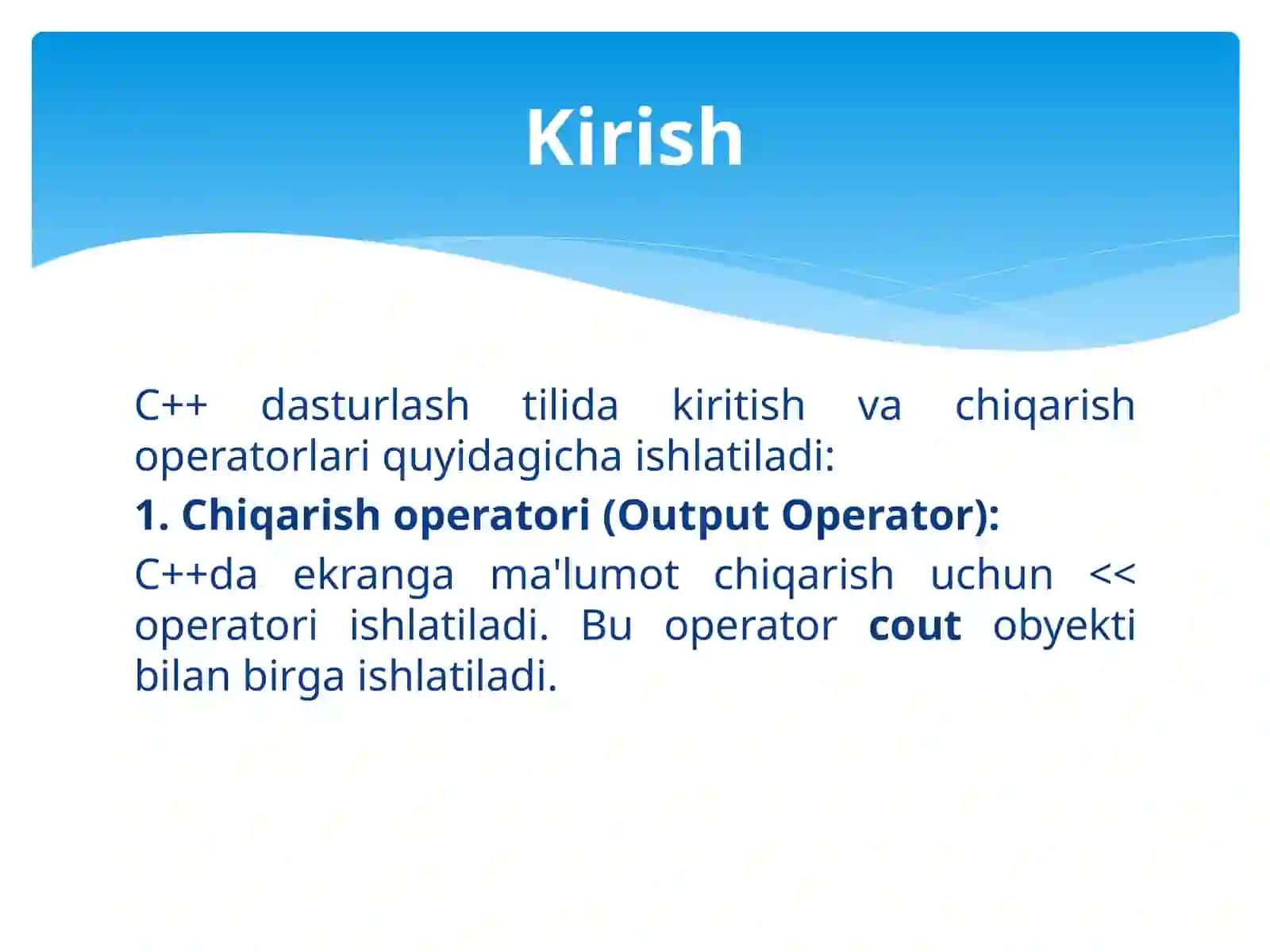 C++ DA KIRITISH VA CHIQARISH OPERATORLARI 3