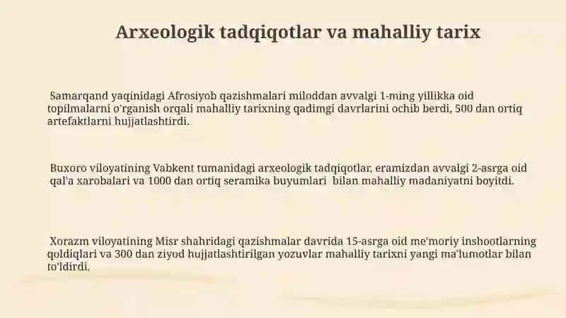 Arxeologik tadqiqotlar va mahalliy tarix 3