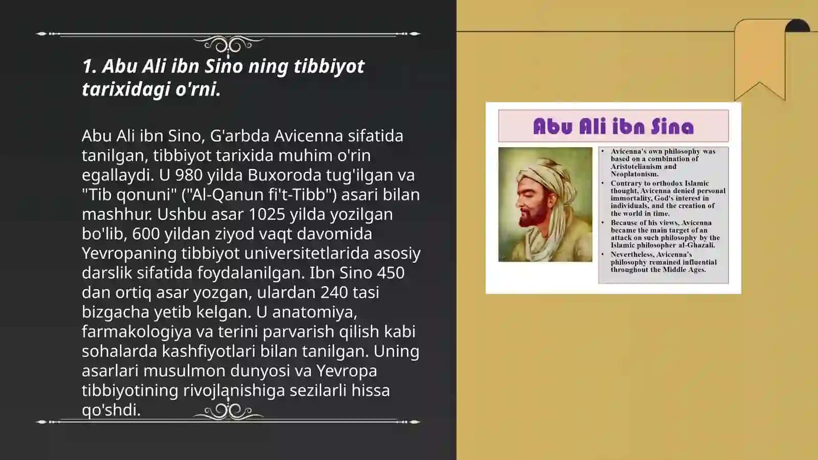 Abu Ali ibn Sino tibbiyotga qoʻshgan hisasi 3