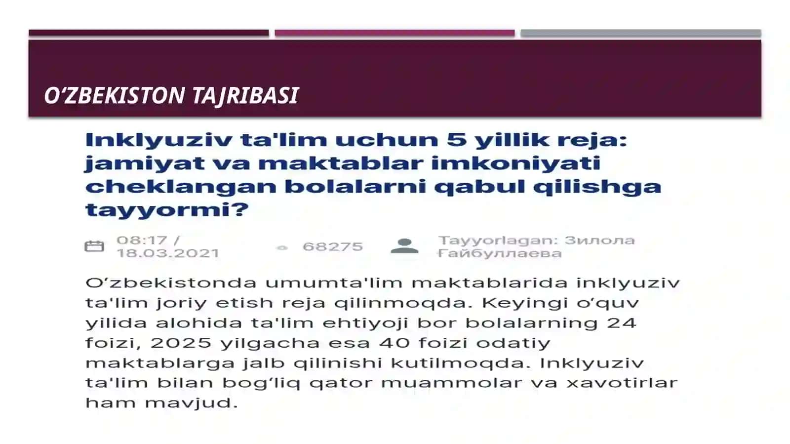 Inklyuziv Ta‘lim prinsiplari, Metodlari, kategoriyalari 3