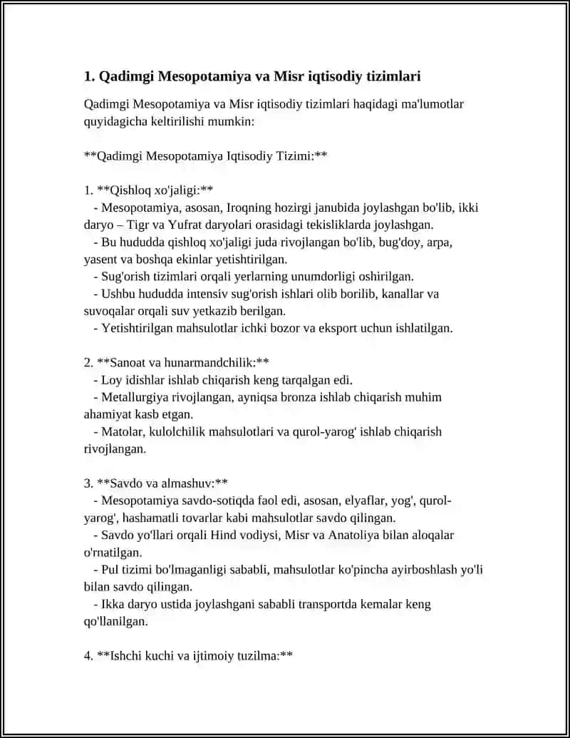 Qadimgi Mesopotamiya va Misr iqtisodiy tizimlari 3