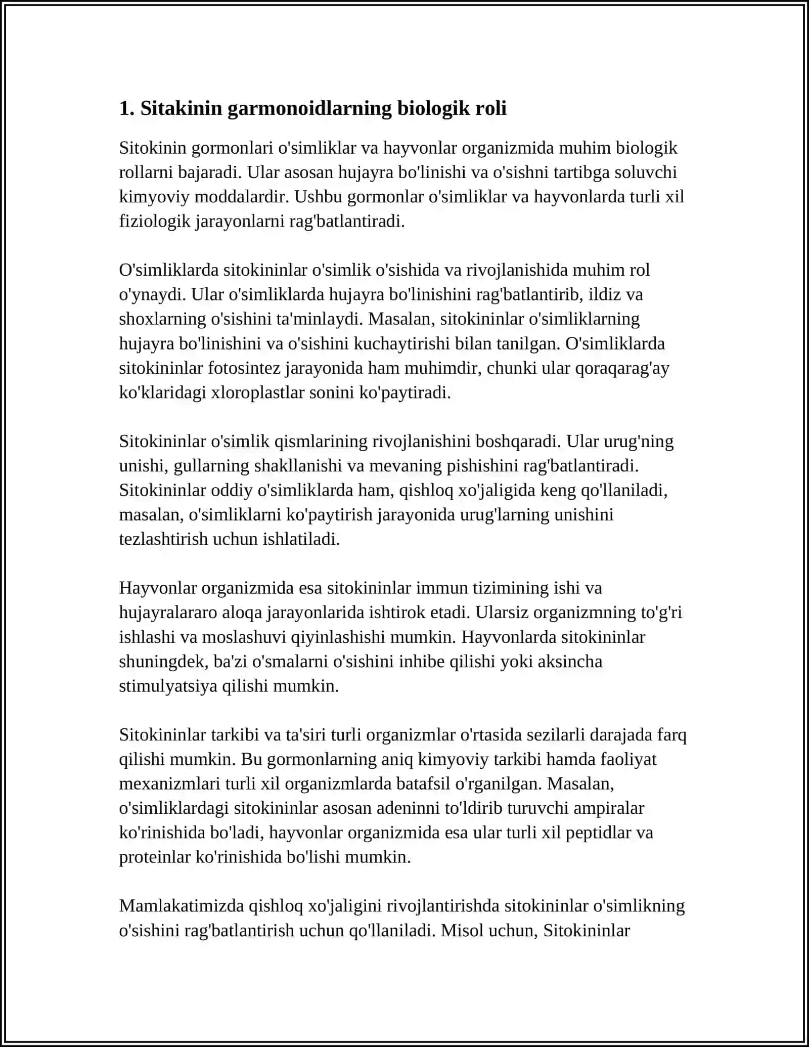Sitakinin gormonoidlarning biologik roli 3