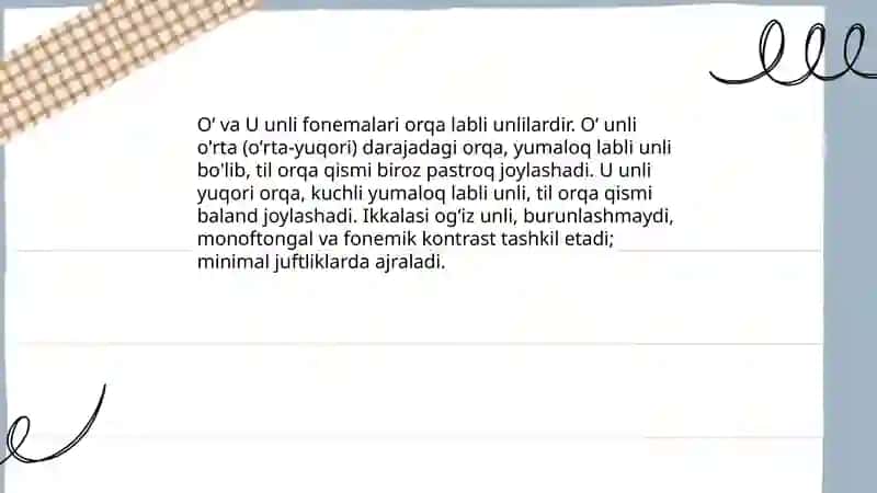 Oʻ va U unli fonemalarining imlo va talaffuzi 3