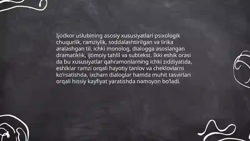 Ijodkor uslubi va ikki eshik orasi asarini tahlili 3