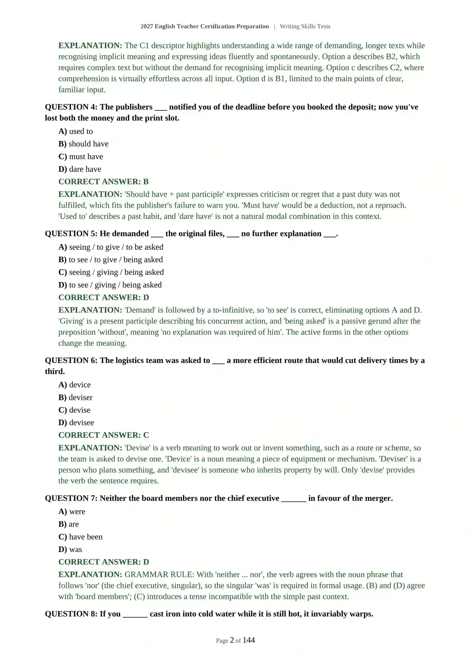 2027 English Teacher Certification Preparation | Writing Skills Tests 3