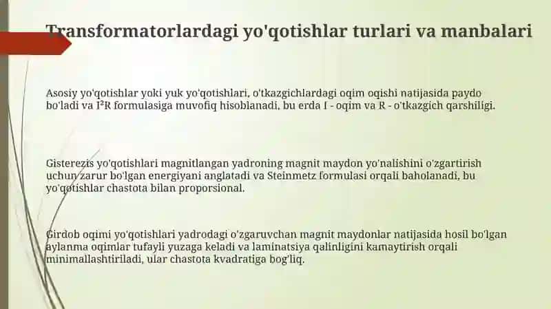 Quvvat transformatorlarini isroflarini hisoblash usullari 3