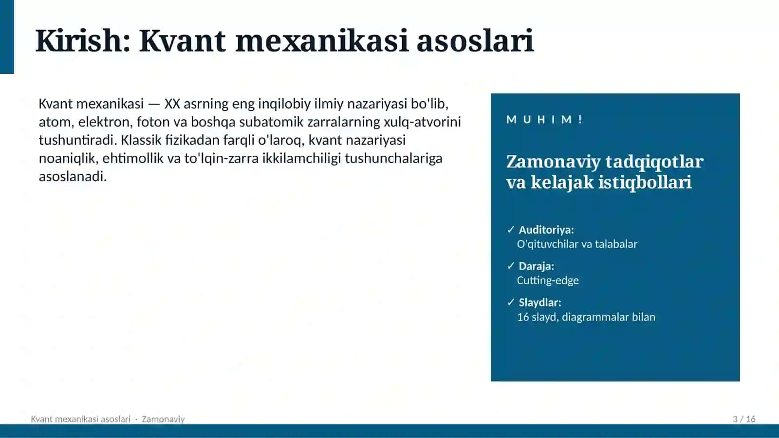 Fizika: Kvant mexanikasi asoslari 3