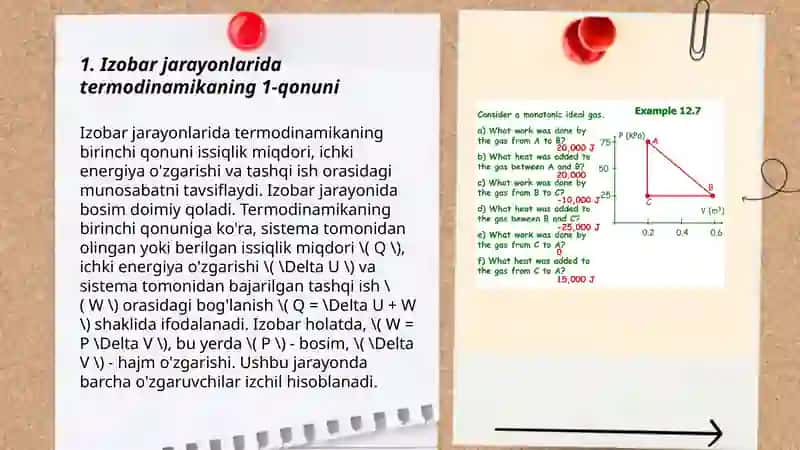 Termodinamikaning 1-qonunini izojarayonlarga tatbiqi 3
