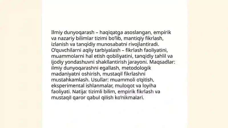 Ilmiy dunyoqarash va o'quvchilarni aqliy tarbiyalash 3