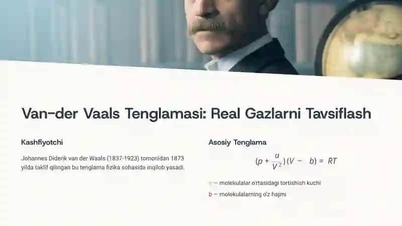 Real Gazlar, Van-der Vaals Tenglamasi va Fazaviy O'tishlar 3
