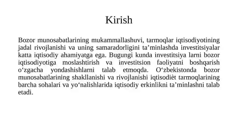 O‘zbekiston sanoatida kapital qo‘yilmalar va ularning asosiy yo‘nalishlari 3