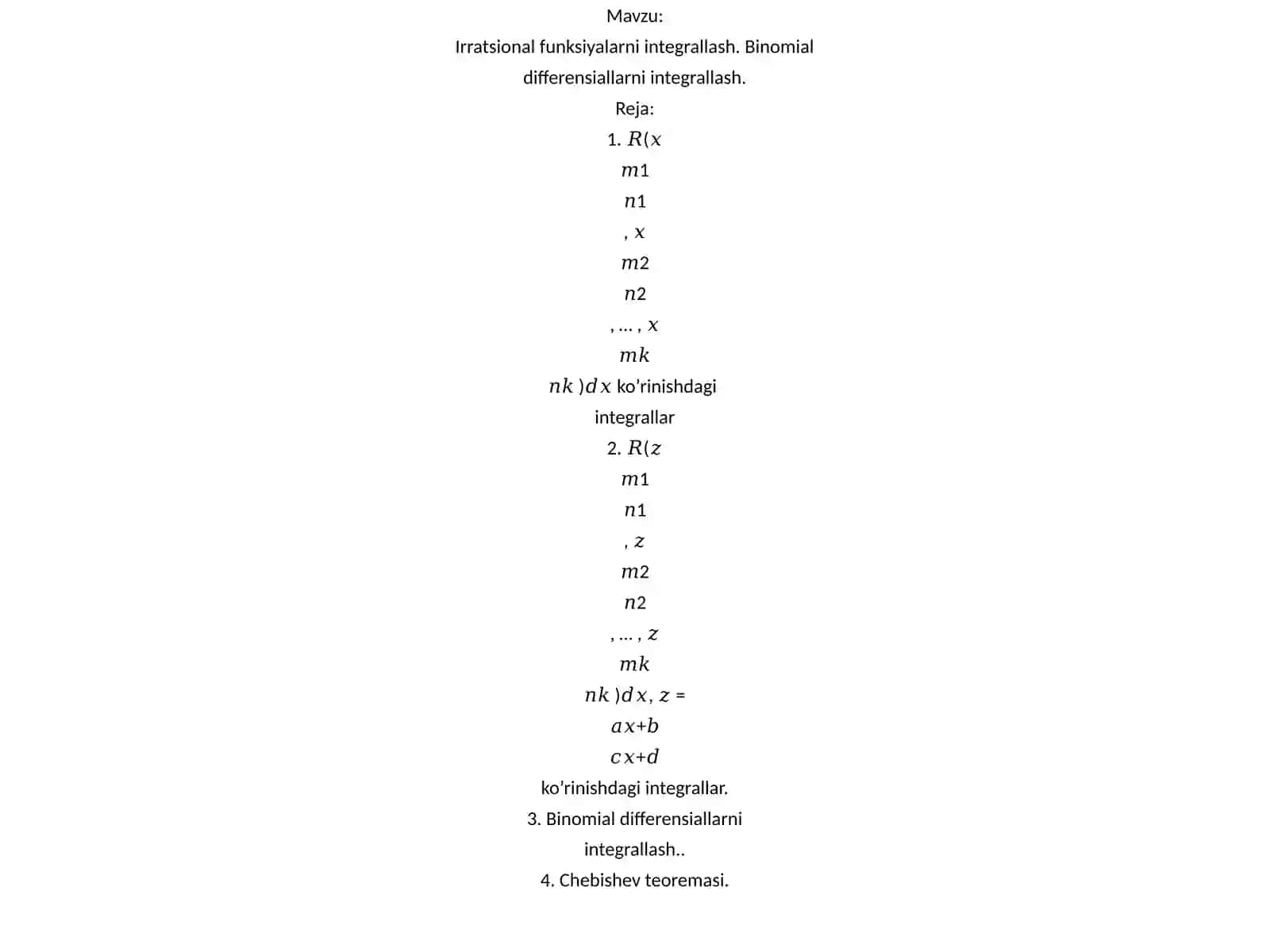 Binomial differensiallarni integrallash 3