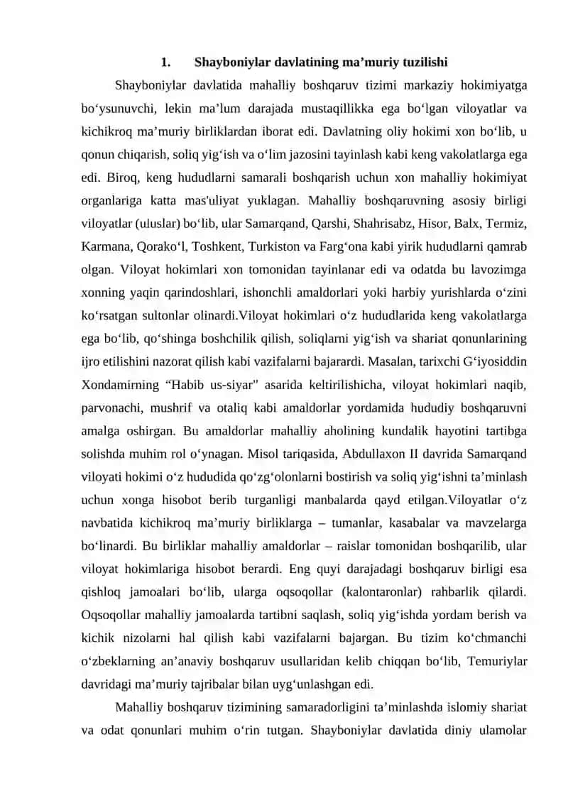 Shayboniylar sulolasida mahalliy boshqaruv 3