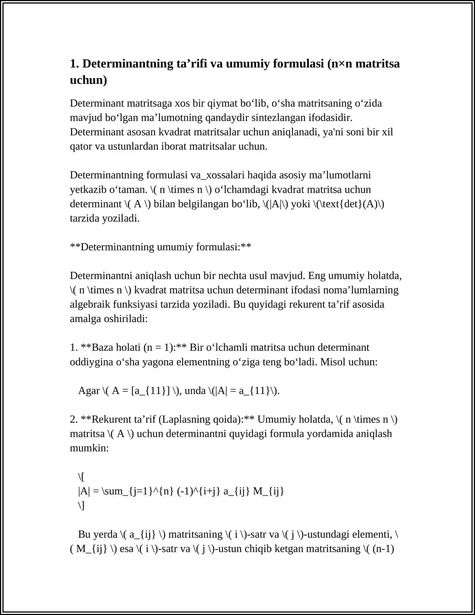 DETERMINANTLAR VA ULARNING XOSSALARI 3