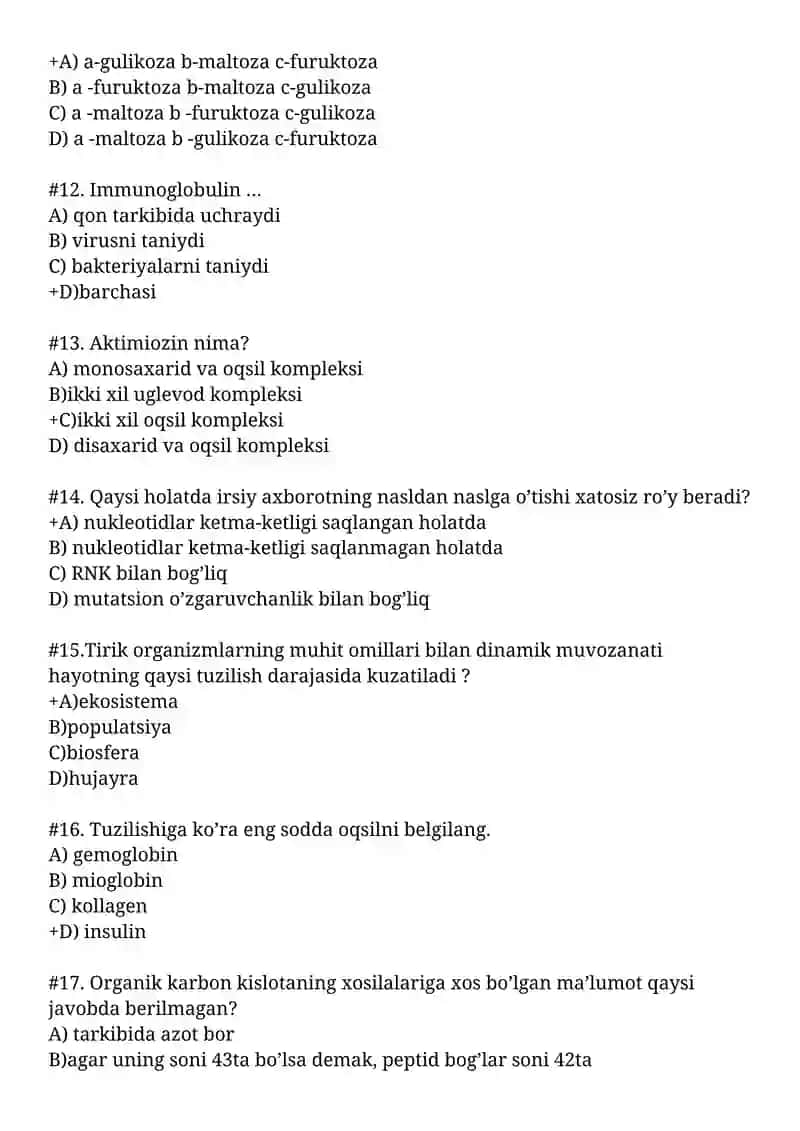 Biologiyadan test savollari 3