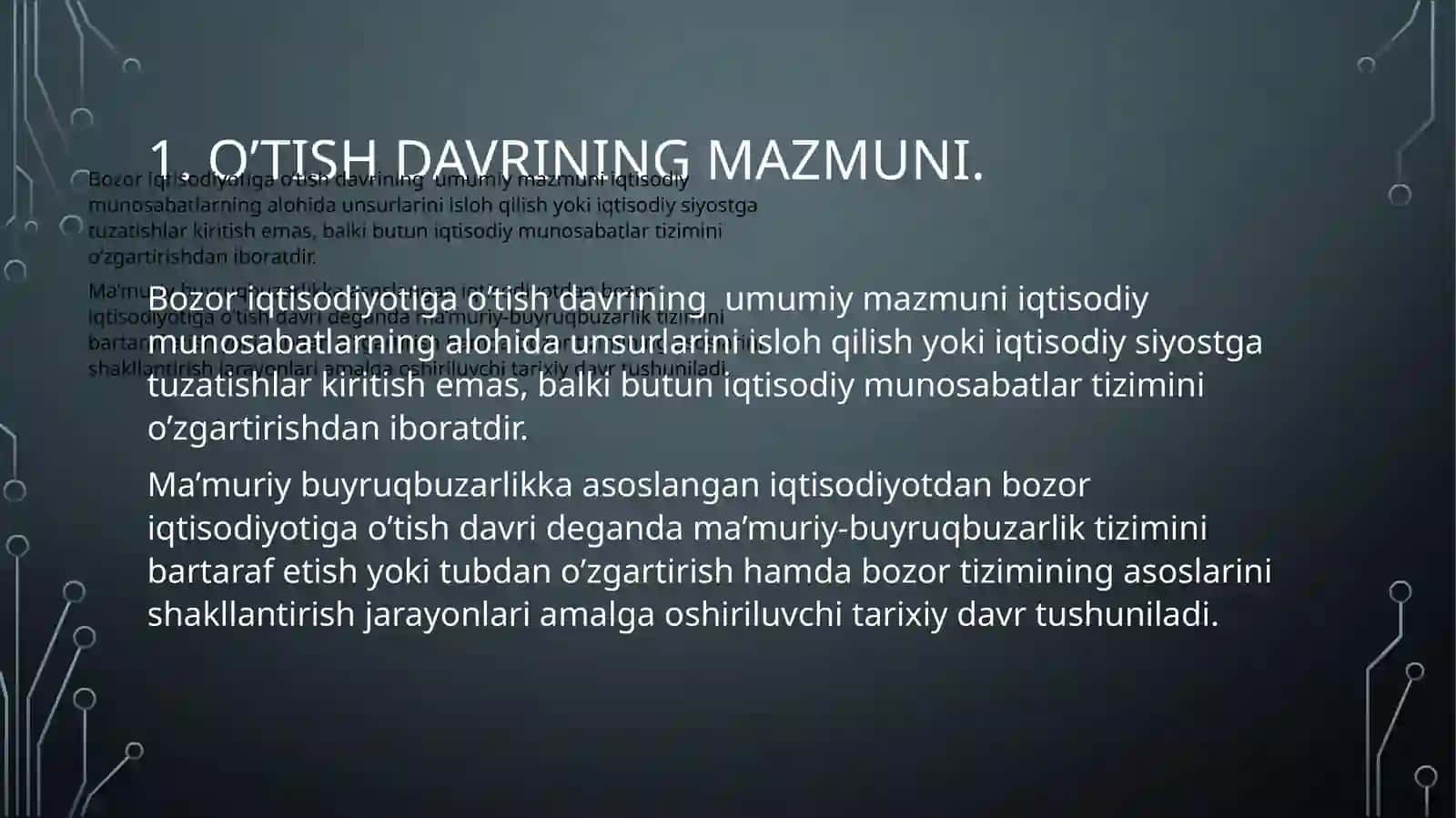 Bozor iqtisodiyotiga o’tish davri va uning o’zbekistondagi xususiyatlari 3