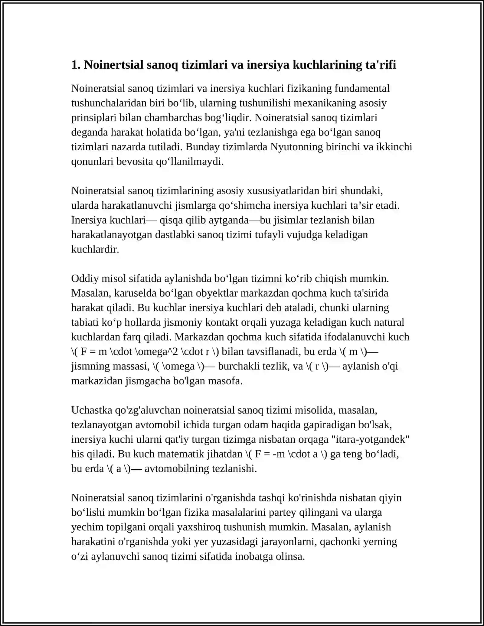 NOINERSIAL SANOQ TIZIMLARLARDAGI INERSIYA KUCHLARI 3