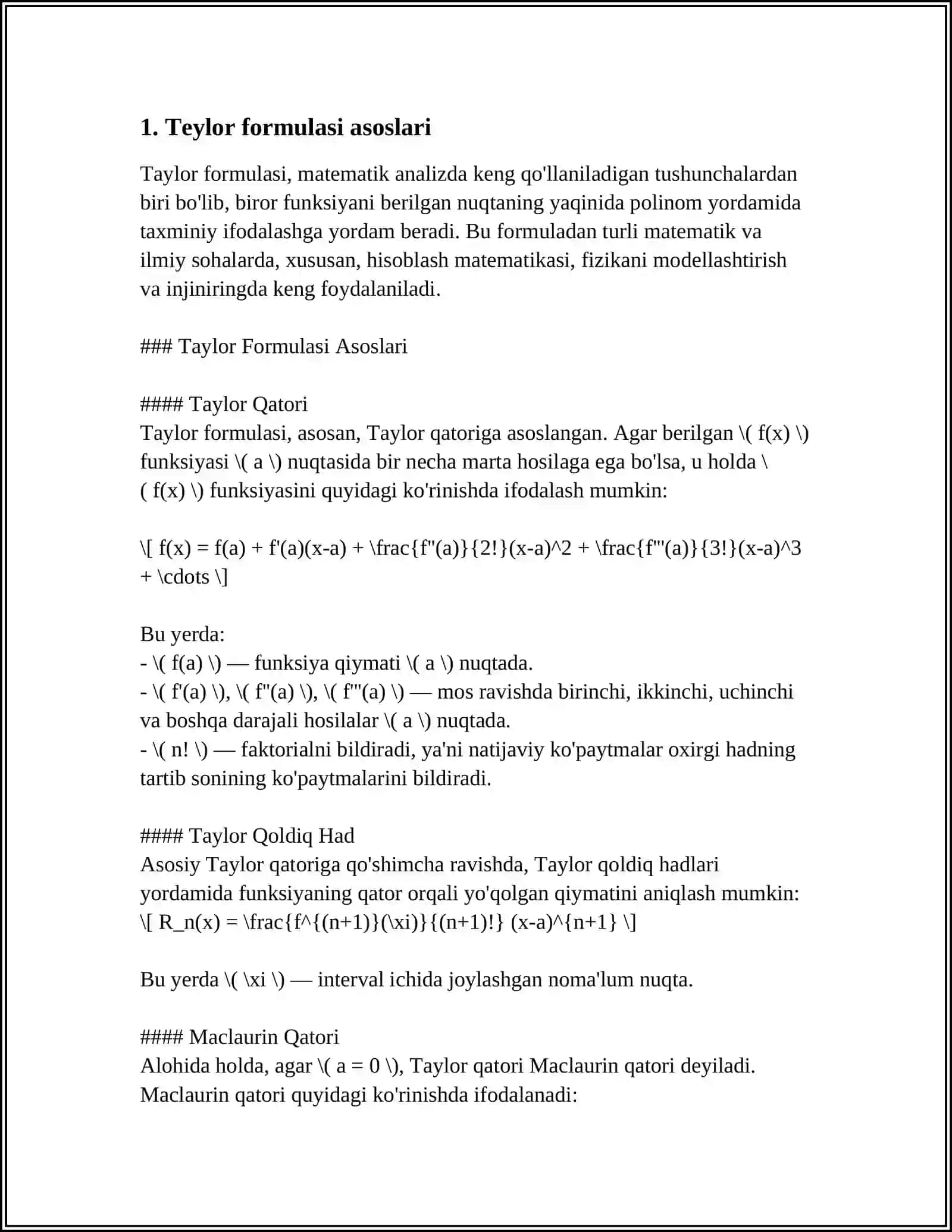 Taylor Formulasi Asoslari 3