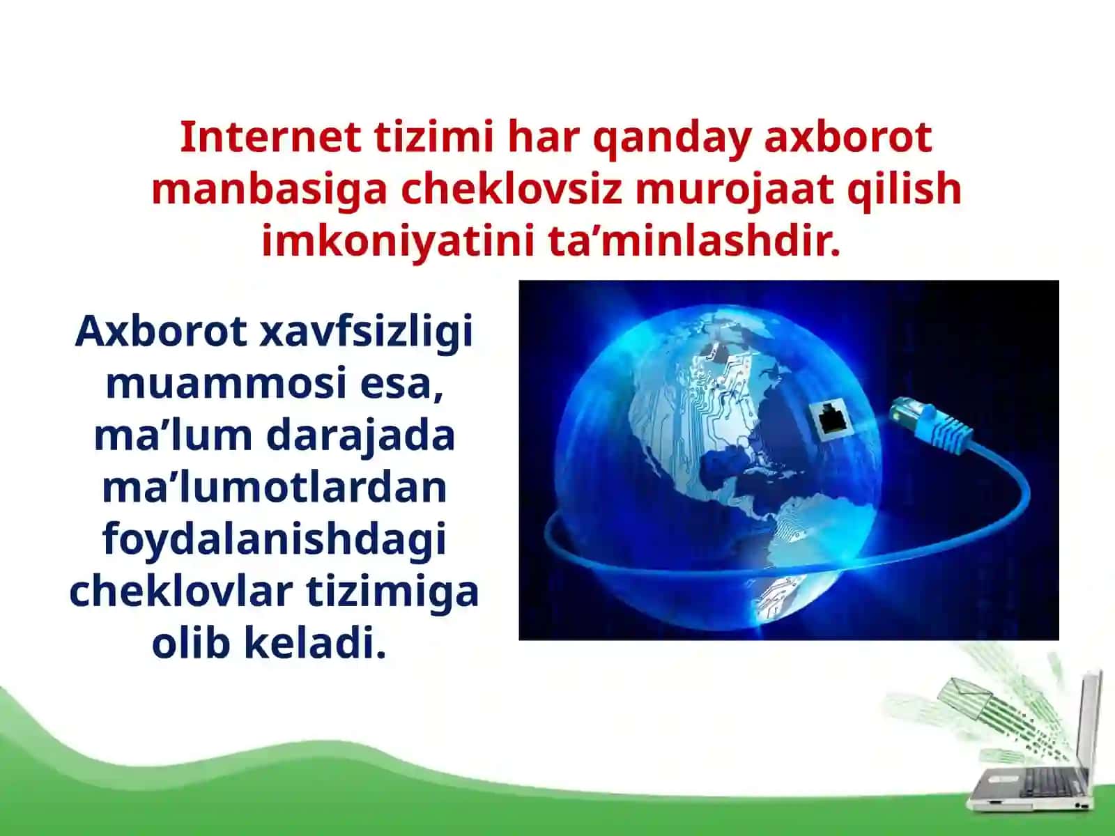11-sinf Informatika Internetda saqlanayotgan axborot manbalarining xavfsizligi muammolari 3