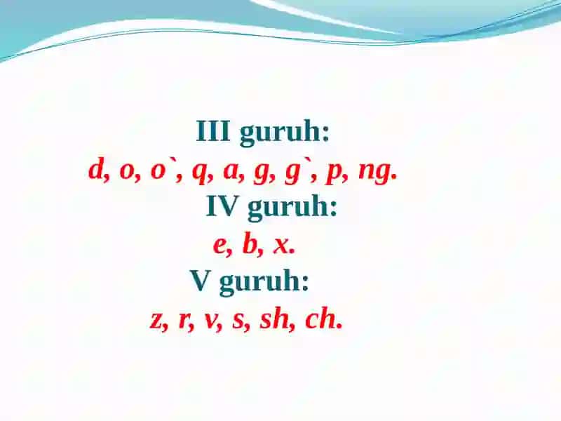 III, IV, V GURUHGA KIRUVCHI KICHIK HARFLARNI YOZISH 3