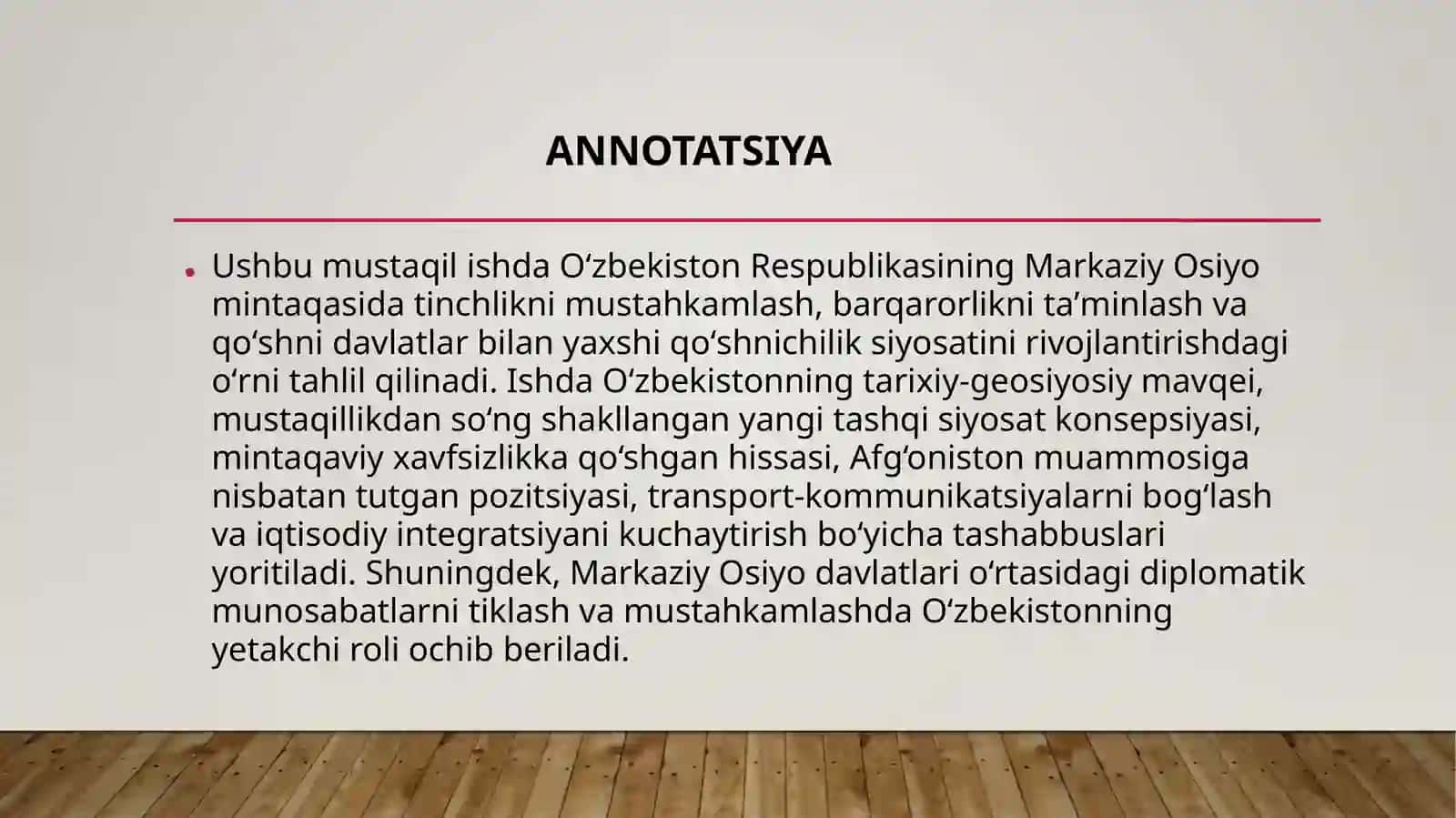 Oʻzbekistonning Markaziy Osiyo dasturining tuzilishi 3