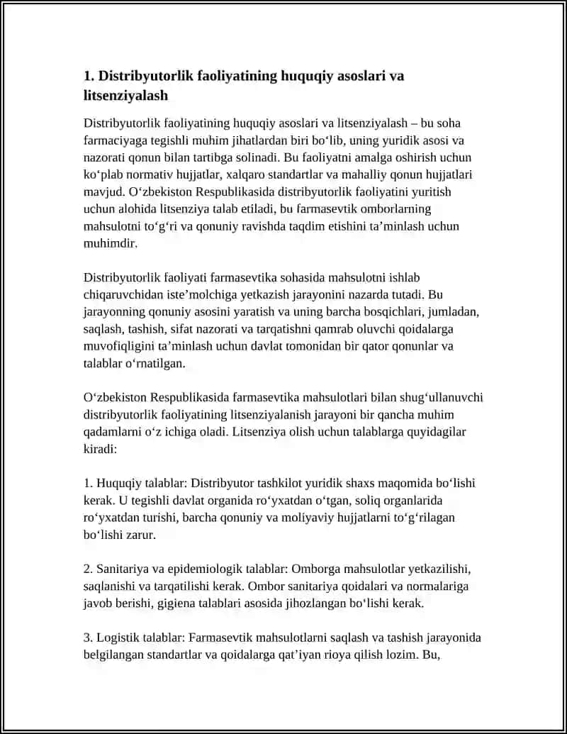DISTRIBYUTORLIK FAOLIYATI.FARMASEVTIK OMBOR 3