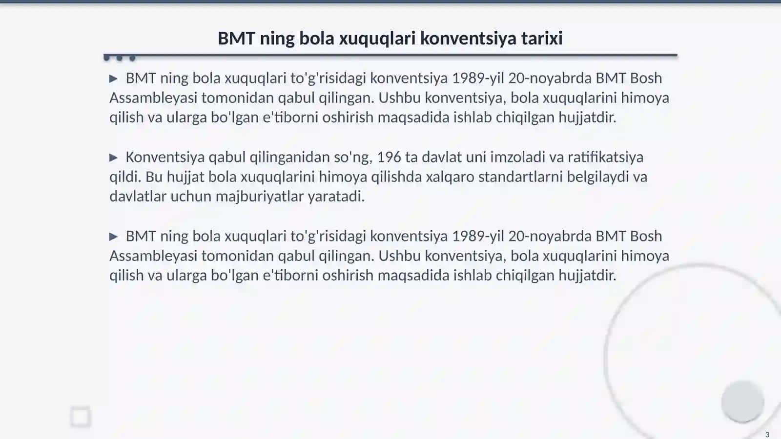 BMT ning bola xuquqlari to'g'risidagi konventsiya 3
