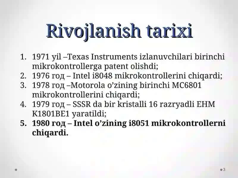 Mikrokontrollerlar arxitekturasi va Rivojlanish tarixi 3