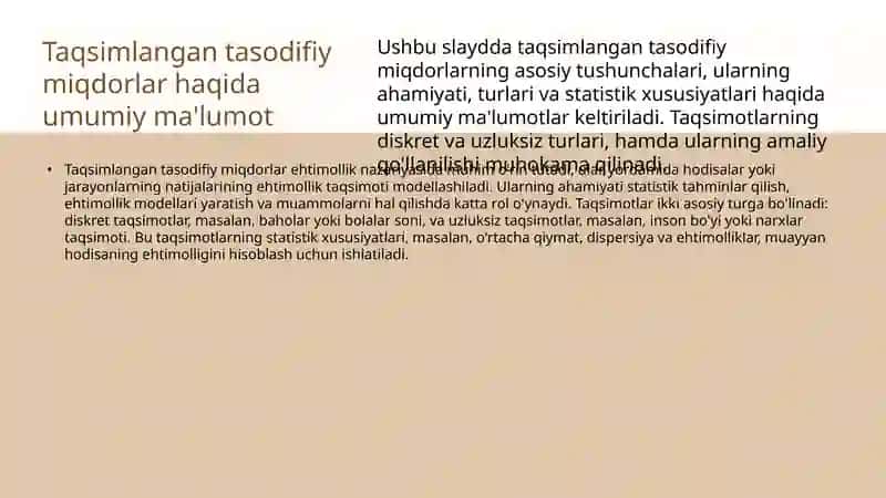 Tekkis taqsimlangan tasodifiy miqdorlarni modellashtirish 3