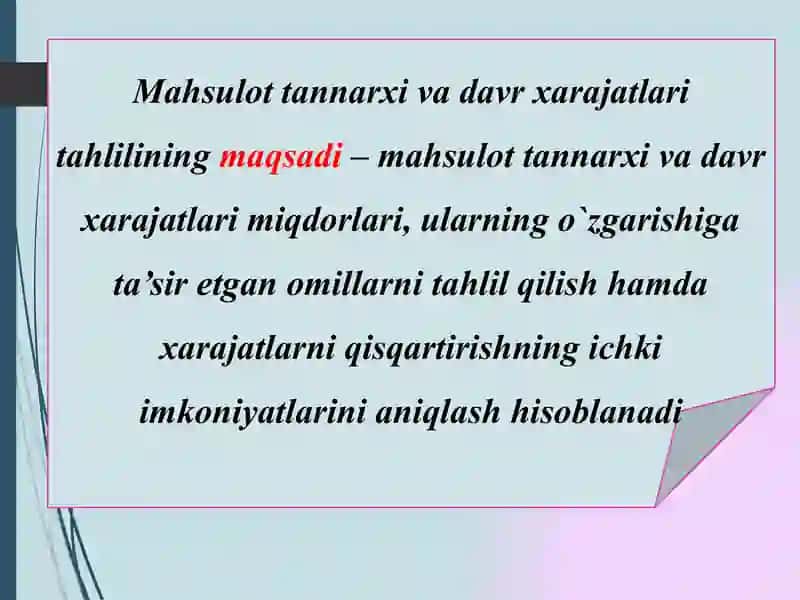 Ishlab chiqarish xarajatlari tahlili 3