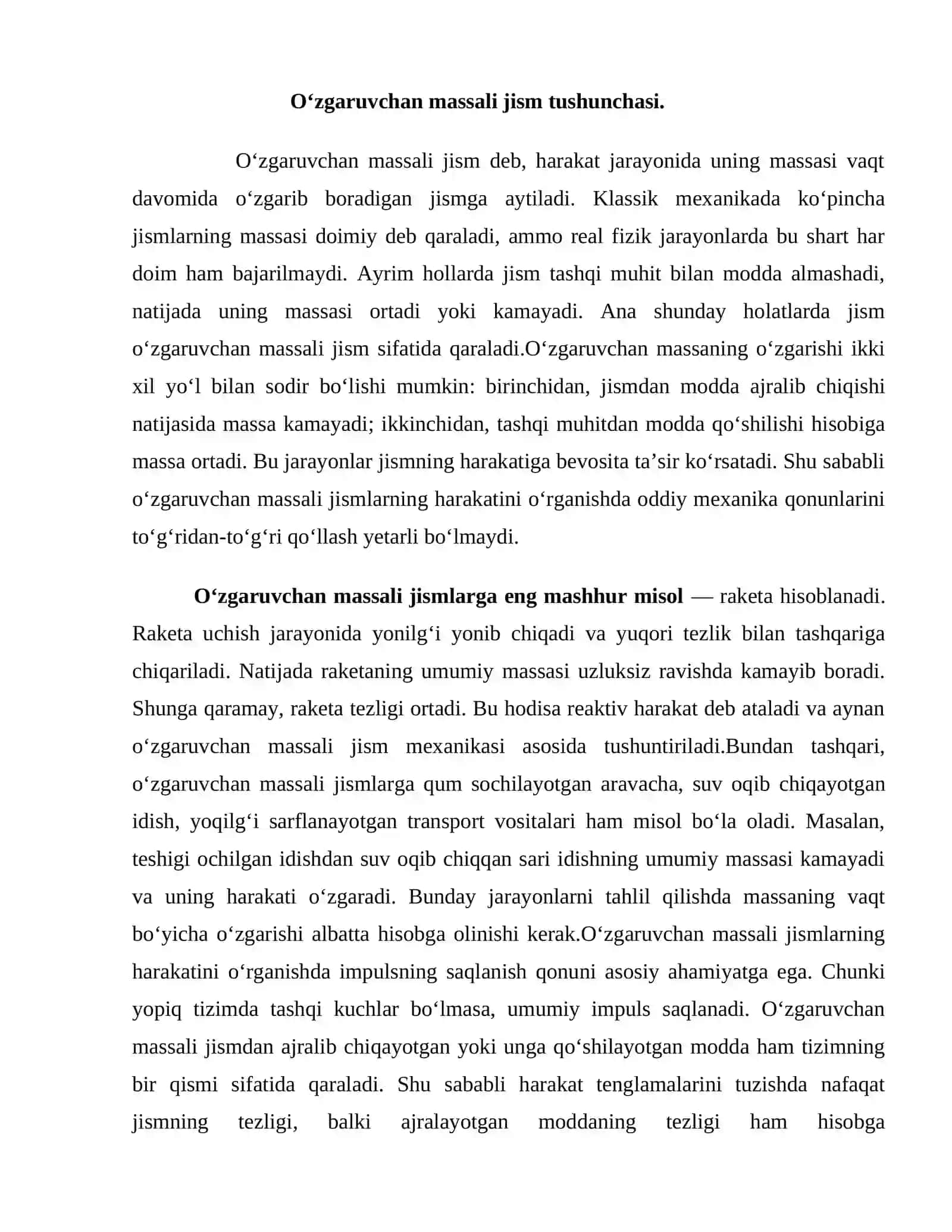 O‘zgaruvchan massali jismning harakati. Kosmik tezliklar 3