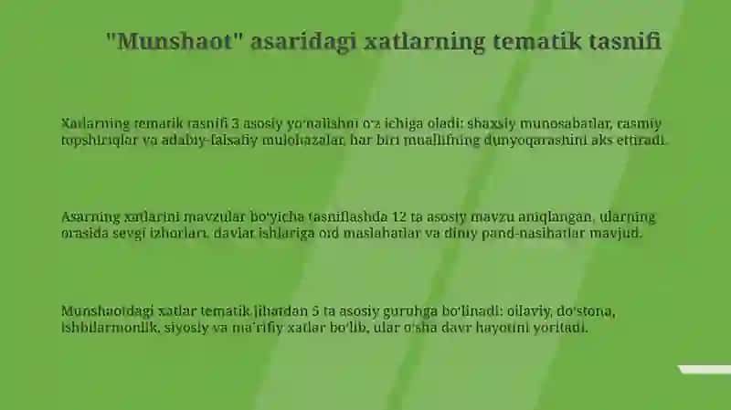 "Munshaot" asaridagi xatlarning tematik va janriy tasnifi 3