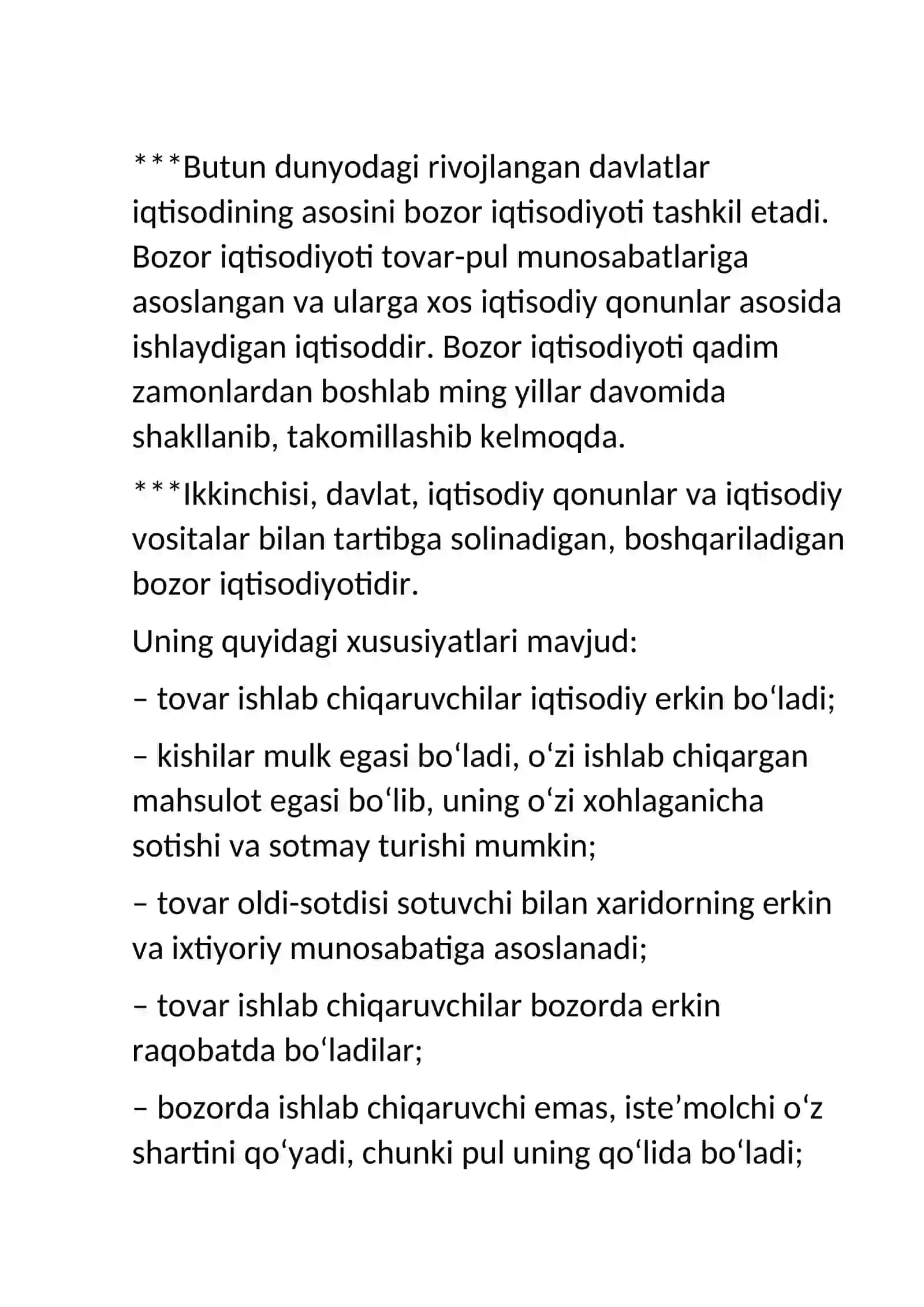 Iqtisodiy islohotlar, xususiy mulkchilikning shakllanishi. O‘zbekistonda bozor munosabatlarining rivojlanishi 3