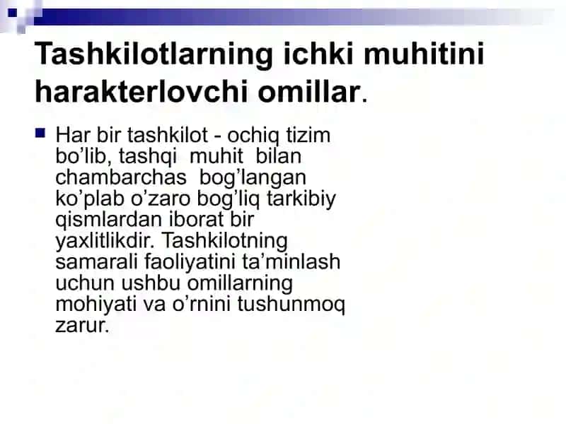 Tashkilot ichki va tashqi muhitining o'zaruvchanligi 3
