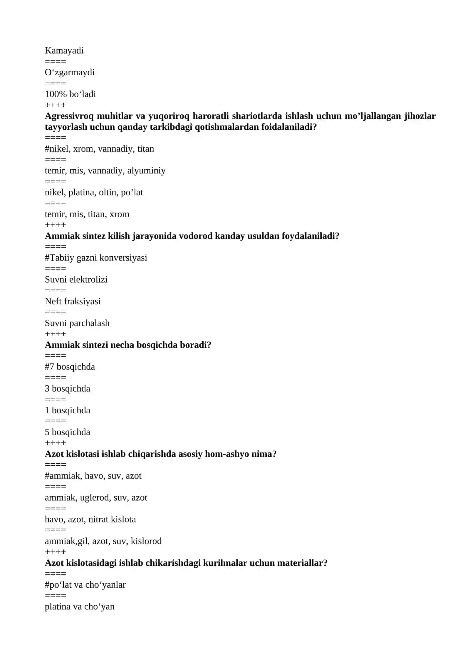 Korxona Jihoz fanidan test 3